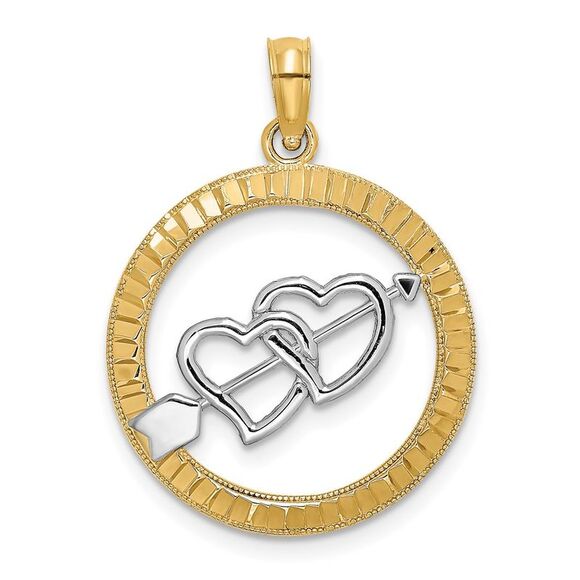 14k Yellow Gold Diamond-cut w/Rhodium Heart & Arrow Charm,All Products : American Fashion Style Bags On Sale